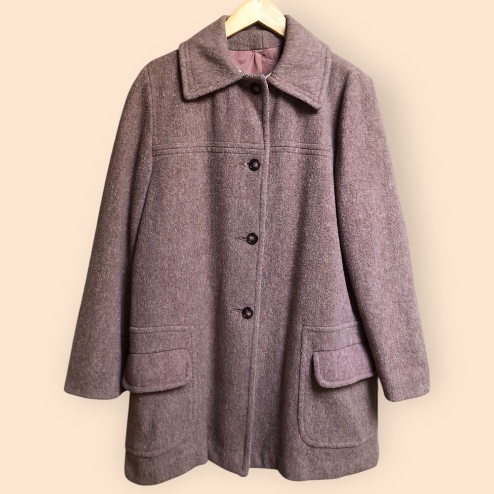 Vintage 60s Wool Pea Coat Mauve Pink Plaid Lining Pockets Retro Women’s M/L - Picture 2 of 14